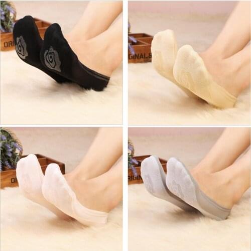 1 pair of summer new ladies silicone boat socks invisible cotton sole non-slip slippers non-slip socks