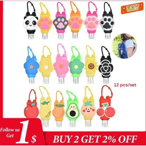 12pcs Cartoon Mini Hand Sanitizer Split Bottles Travel Portable Hand Gel Holder Bottles No Clean Detachable Cover Bottle for Kid