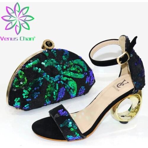 2020 Classics Style New Arrivals Nigerian Women Shoes and Bag Set in green Color Decorate with Rhinestone for Wedding Party