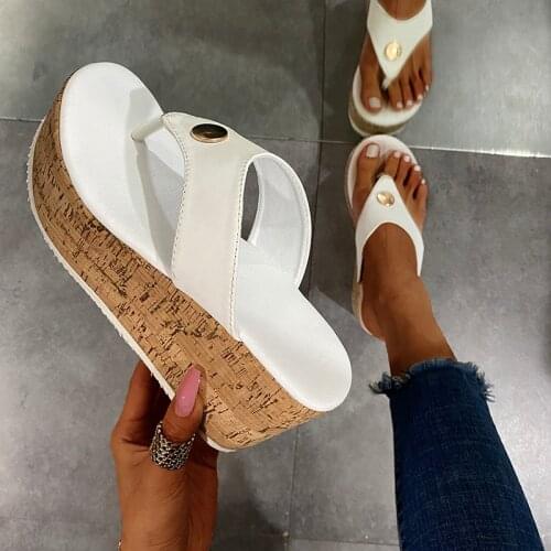 2021 Women Summer Wedges Slippers Casual Thick Soles High Heels Platform Sandals Outdoor Beach Slippers Ladies Slides Flip Flops