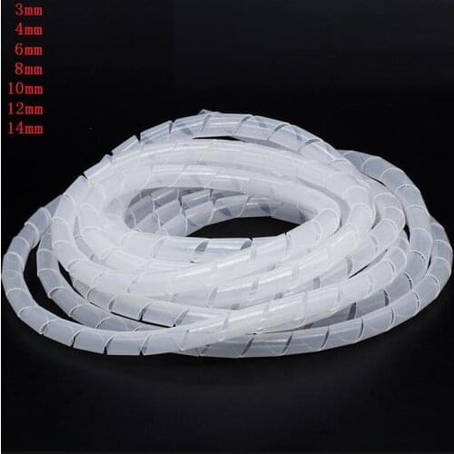 3pcs/Lot 3mm 4mm 6mm 8mm 10mm 12mm 14mm White Spiral Cable Wire Wrap Tube Computer Manage Cord Clear Brand New