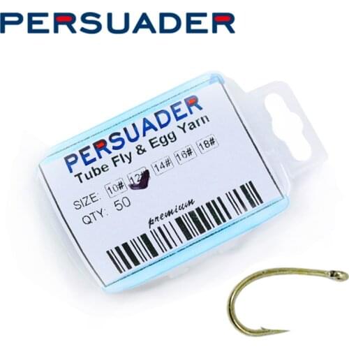 Persuader 50pcs/box premier fly tying tube fly hook &egg yarn hook 10# 12# 14# 16# 18# reversed bend gammarus fly fishing hooks