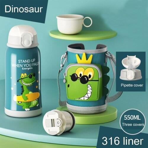 550ml Water Bottle Cartoon Cute Straw Cup Stainless Steel for Adults Kids Student Gift Cups Thermos bottle Portable Drinkware
