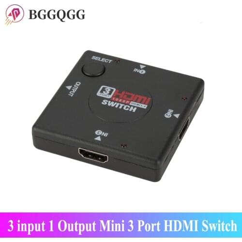 BGGQGG HD 3 input 1 Output Mini 3 Port HDMI Switch Female to Female Switcher Splitter Box Selector for HDTV 1080P VIdeo Switcher