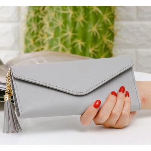 Bisi Goro Women New Long Hand Purse PU Leather Fashion Tassel Pendant Simple Multi-functional Bank Card Bag High Quality