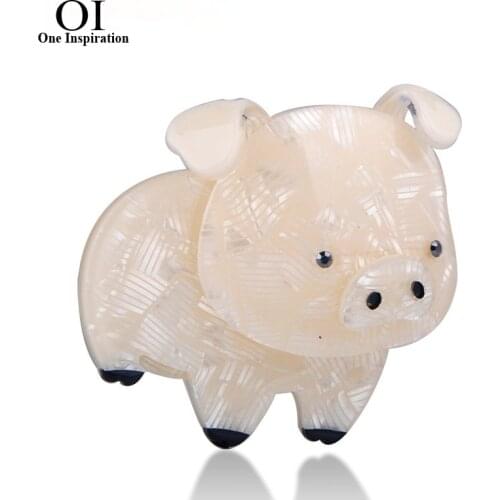 OI Cute Animal Pig Shape Large Brooch White Acrylic Jewelry For Children Boy Girls Costume Scarf Hat Brooch Badge