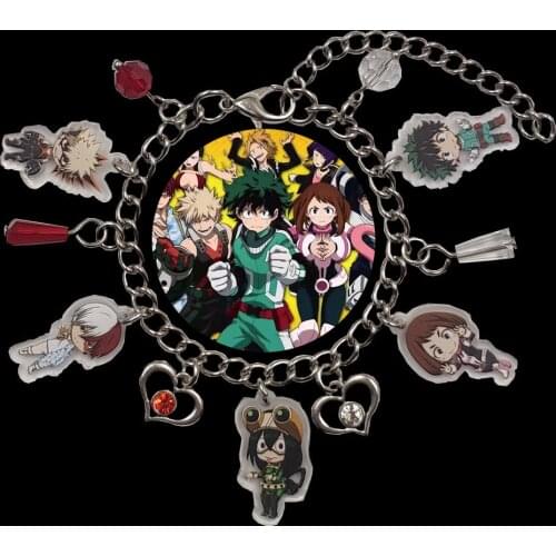 Original Acrylic Charm My Hero Academia Deku Anime Chain Bracelet For Women Student Heart Pagoda Bead Lovers Jewelry Gift