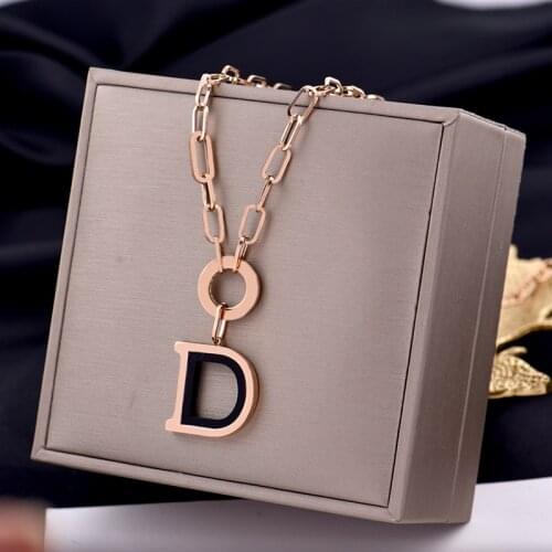 316L stainless steel fashion black letters big D thick long necklace lengthened collarbone chain joker simple sweater chain