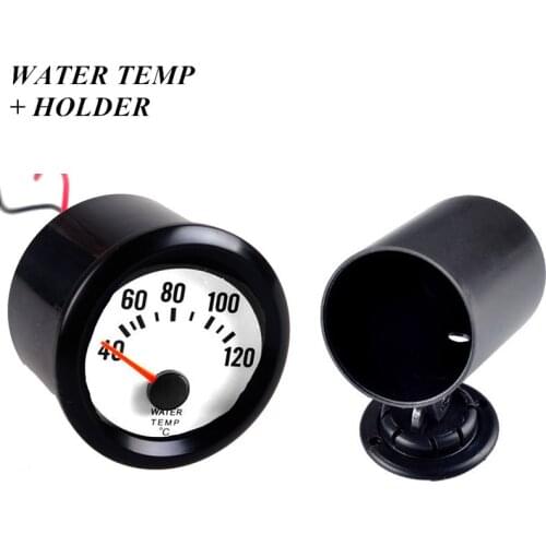 EE support 2" 52mm Universal Car Water Temp Gauge + Pod Holder Clock Black Shell White Screen Blue Led Pointer Automobile Meter