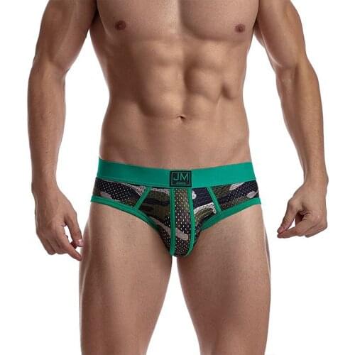 European And American Sexy Briefs Low Waist Quick Drying Camouflage Pants Mesh Breathable Transparent Underwear Men Sexy Briefs