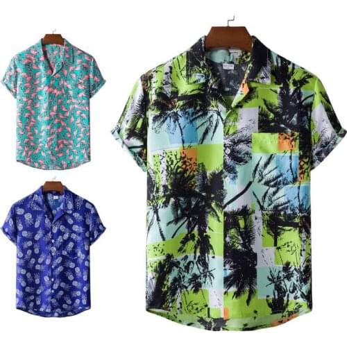 2021 New Hawaiian Shirts For Men Hawaiian Mens Ethnic Print White Pink Shirts Men Korean Casual Holiday Shirt