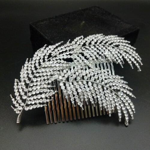 Rose Gold Color Zinc Alloy Hair Combs Wedding Hair Jewelry Accessories Feather Type Bridal Women Crystal Head Decoration