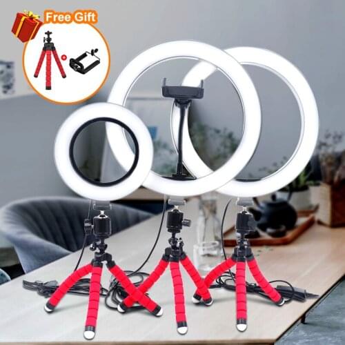 Photography LED Selfie Ring Light 16CM/26CM Dimmable Camera Phone Ring Lamp With Table Tripods For Makeup Video Live Studio