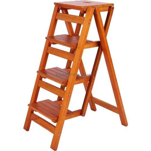 Solid Wood Steps Dual Purpose Stairs Herringbone Ladder Chair Folding Bench Indoor Multi-functional Four Step Ladder