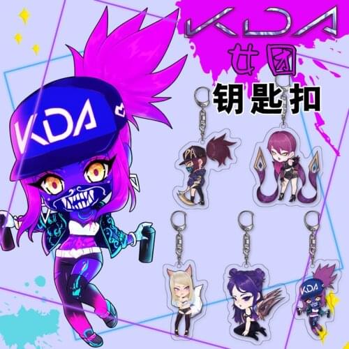 Hot Game League of Legends Cartoon Acrylic Keychain KDA Girl Group COS Pendant Kaisha Evelyn Akali Double-sided Keychain