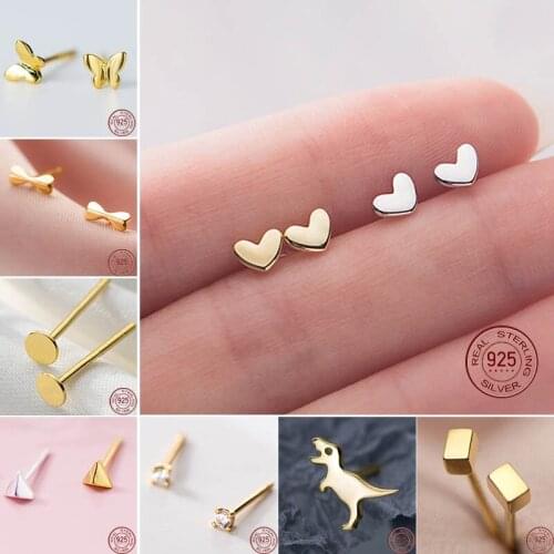 Small Stud Earring For Women 925 Sterling Silver Simple Earrings Heart Pineapple Flower Earrings Fine Student Jewelry Girl Gift