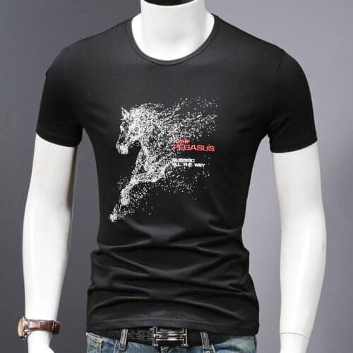 Mens Horse Print T-Shirt Short Sleeve Stretch Cotton O-Neck Slim Tshirt Summer Fashion Black Tops Tees