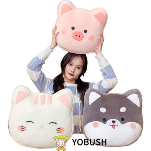 40*40cm Stuffed Head Of Animals Pillow Round Plush Cushion Cartoon Husky Pig Cat Shiba Inu Dog For Chair Indoor Floor