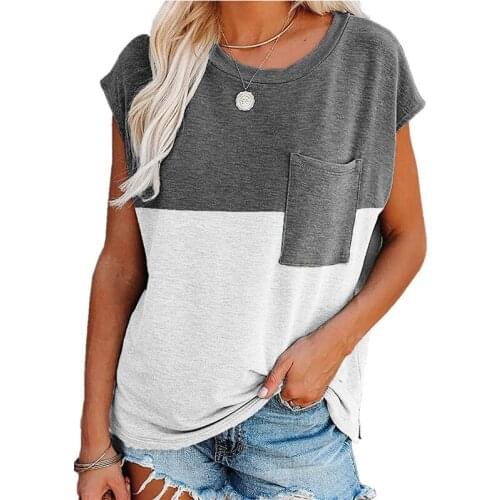 Plus Size S-3XL Summer Women Loose T Shirts Fashion Patchwork Short Sleeve Oversize Tops Ladies Casual Pockets T-Shirts 2021 New