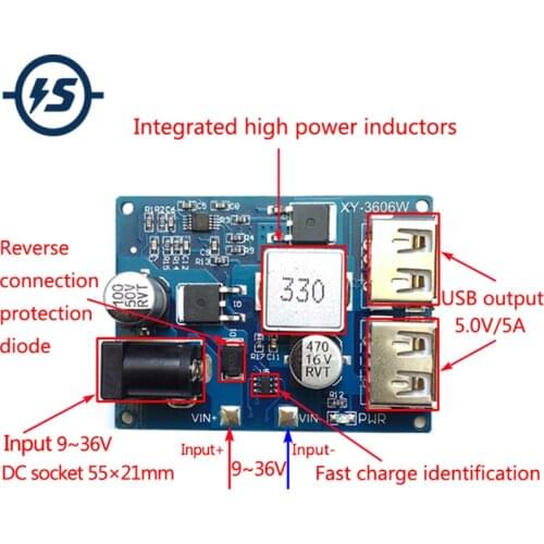 LM2596S DC-DC Buck Converter Step Down Adjustable Power Supply Module Double USB Interface Voltage Regulator 5A 24V/12V to 5V