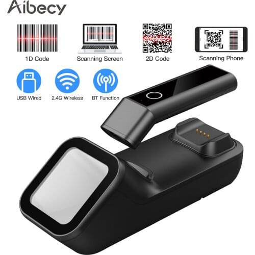 3-in-1 Barcode Scanner Handheld 1D/2D/QR Bar Code Reader BT&2.4G Wireless&USB Wired Connection with Charging&Scanning Base
