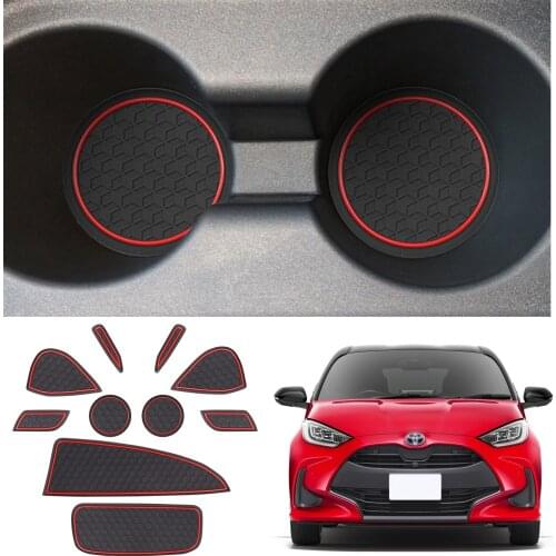 RUIYA For Yaris XP210 4th 2020 Left Rudder Car Door Groove Mat Anti-slip Slot Pad Auto Interior Organizer Accessories Red 10 Pcs