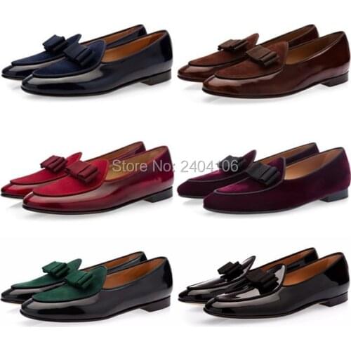 Shooegle Brand Zapatos Hombre Fashion Design Mens Shoes Casual Patchwork Suede Patent Leather Bowknot Wedding Shoes Men Loafers