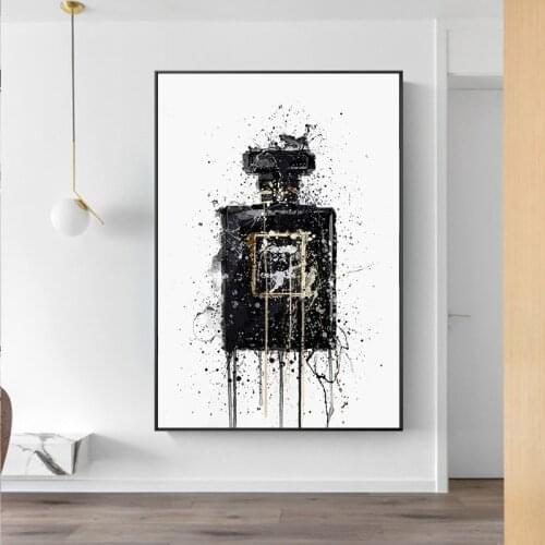Modern Abstract Art Canvas Painting Wall Poster and Prints Abstract Black Perfume Bottle Pictures for Living Room Home Decor