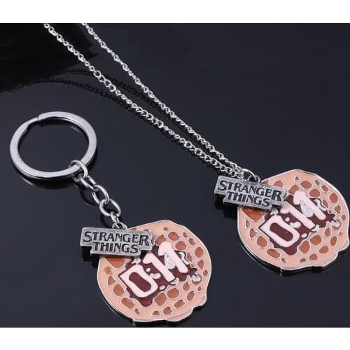 TV Series Stranger Things Eleven 011 Waffle Alloy Keychain Key Chains Keyring Key Chain Pendant Necklace Jewelry Accessories
