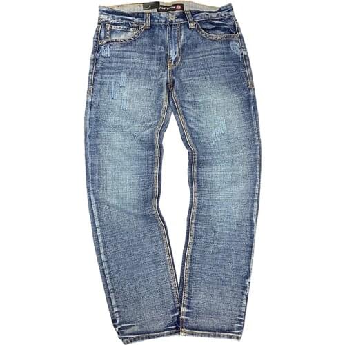 High-quality loose big straight-leg jeans heavy-washed frayed hole pants thick denim trousers