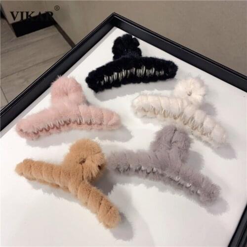 Women Winter Warm Faux Rabbit Fur Hair Claws Girls Elegant Hair Holder Clips Headband Barrettes Hairpins Fashion Hair Accessorie