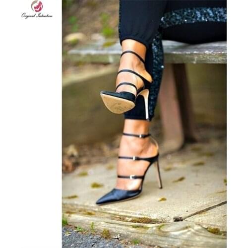 Original Intention New Women Sandals Open Toe Thin Heels Sandals Buckle Strap Sexy Black Shoes Woman Plus Size 4-15