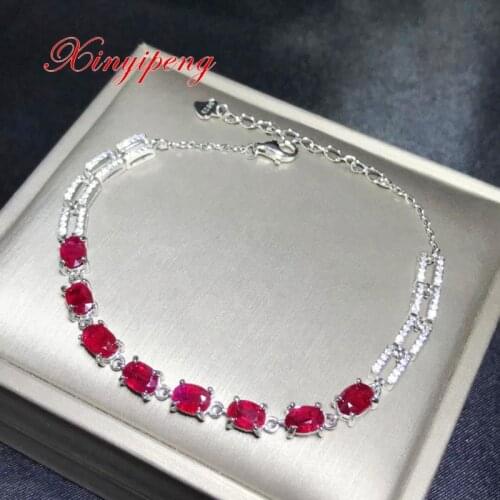 Xin yi peng 925 silver inlaid natural ruby bracelet, women bracelet, anniversary gift
