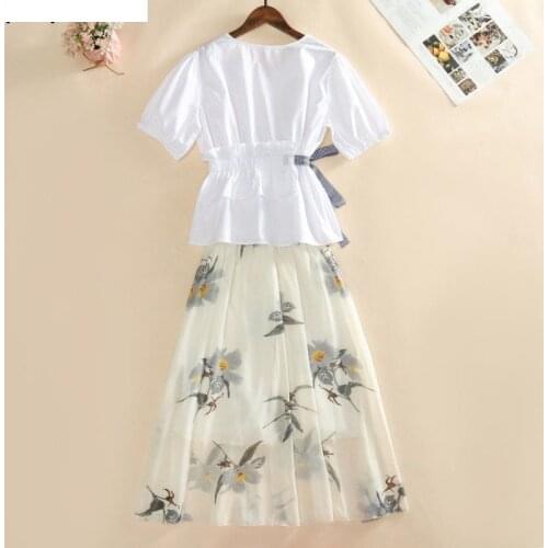 Womens Shirt Long Dress Two Piece Suit Summer Foreign Style High Waist A-line Skirts Sets Korean Fashion School Casual Clothes