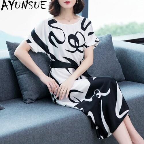 AYUNSUE Summer Dress Woman Elegant Silk Fashion Long Dresses for Women Clothes Party Vintage Casual Vestido De Mujer 2021 KJ6979