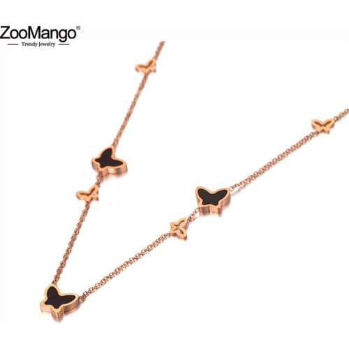 ZooMango Trendy Stainless Steel 7Pcs Butterfly Charm Pendant Necklaces Jewelry Rose Gold Wedding Necklace For Women Gift ZN20067