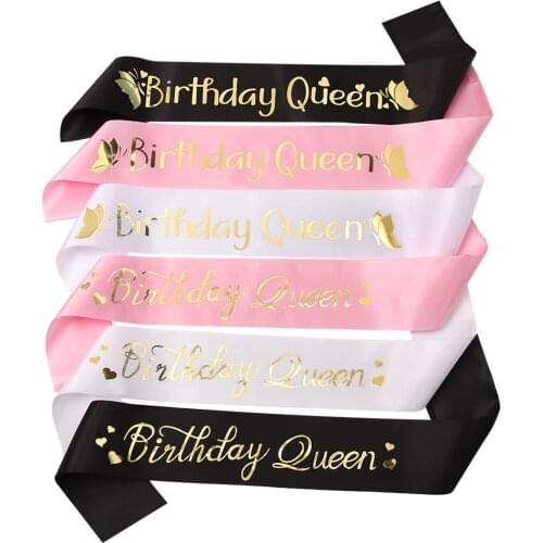 1pcs Birthday Queen Glitter Satin Sash Ribbons Birthday shoulder girdle Happy Birthday Party Accessory Decoration Girl Gifts