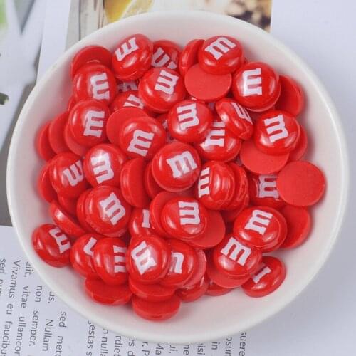 20pcs Red Chocolate Candy M Beans Planar Resin Craft Wedding party Phone Shell Decor DIY Handmade Clothing Ornament Accessories