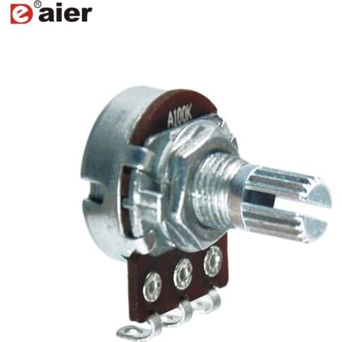 5PCS WH148 Type Single Rotary Potentiometer 15MM Teeth Knurl Shaft 3 Pin Linear Taper With Solder Terminal 16K4 1K 50K 200K 500K