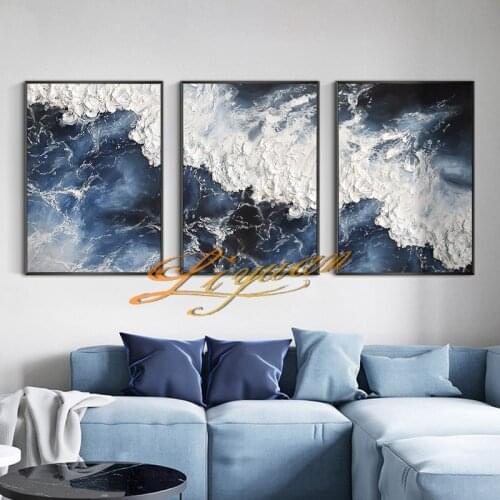 Abstract Knife 3D White Wave Pictures Home Decor Wall Art Hand Painted Oil Painting on Canvas Handmade Paintings one piece