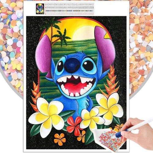 Diamond Painting Mosaic Cartoon Stitch Hula Dance Colorful 5D DIY Full Circle Square Rhinestone Embroidery Disney Pictures