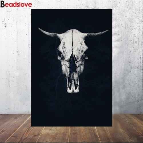 Diamond Painting Bull Skull Black White Poster Scandinavian Decor Nordic Diamond Mosaic Rhinestone Diamond Embroidery 5D DIY