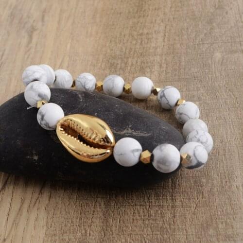 Boho Shell Bracelet Handmade Cowrie Shell Gold plating Charm Women Bracelet White Howlites Girls Stretchy Bracelet Dropship