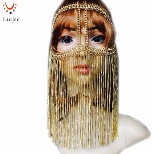 Tribal fusion golden chandelier Face chain harness jewelry headdress head chain KD043