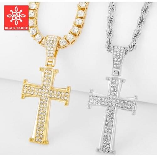 24" 30" Chain Hip Hop Cross Pendant Necklace For Men Bling Pave Rhinestones Egyptian Style Necklace Jewelry