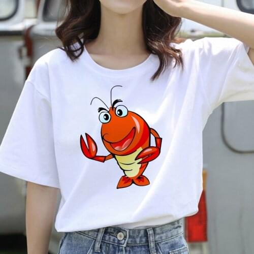 Graphic tees tops Cartoon crayfish theme tshirts women funny t shirt white Tops casual short Camisetas Mujer_T-Shirt