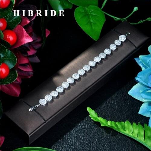 HIBRIDE JEWELRY Brand Round Shape Link White Gold Color Bracelets &Bangles , Charm CZ Stone Pave High Quality Bracelets B-01