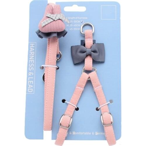 Cotton Handmade Dog Harness Pet Cat Little Small Medium Cats Animal Bows Leash Set Chest Straps Belt Adjustable Leading Safety