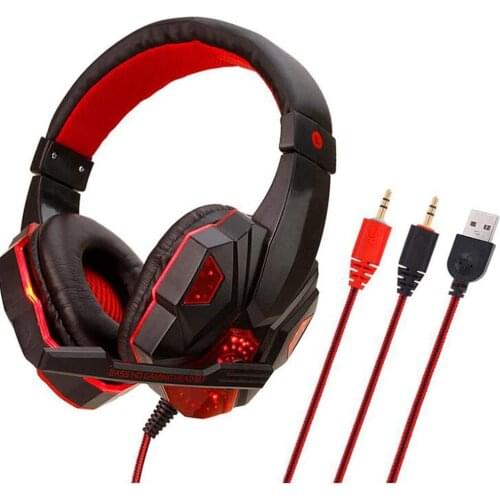 Gaming Headset Noise Cancelling Over Ear Headphones with Mic, LED Light Bass Surround, Soft Memory Earmuffs for PC Mobile Laptop