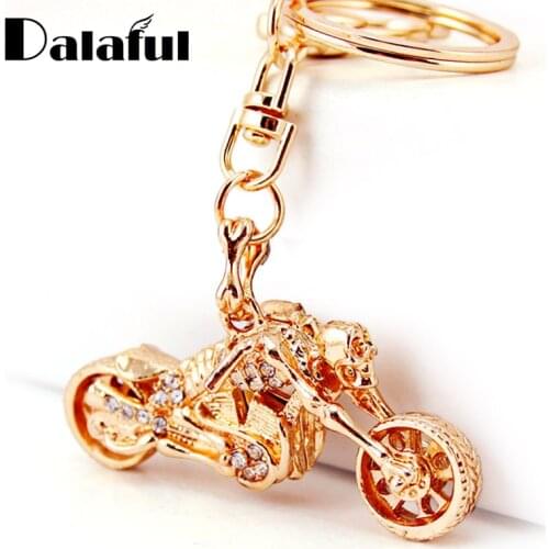 Exquisite Crystal Keychains Cool Skeleton Skull Motorcycle Autobike Keyrings Key Chains Purse Bag Pendant For Car llaveros K253